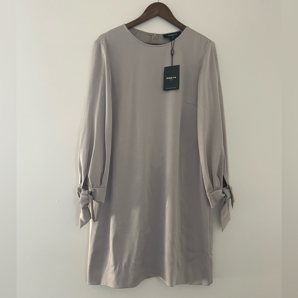 Paule Ka Silky Silver Chic Minimalist Pierre Tunic with Tie Sleeve Large